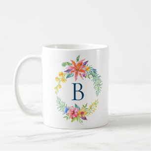 Colorful tropical flowers wreath coffee mug