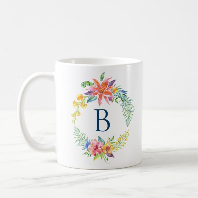 Colorful tropical flowers wreath coffee mug (Left)