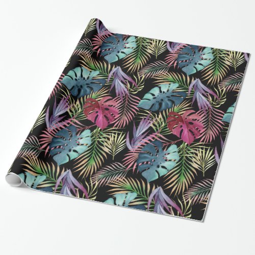 Colorful Tropical Foliage Botanical Pattern Wrapping Paper