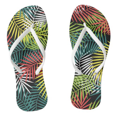 Colorful Tropical Foliage Flip Flops