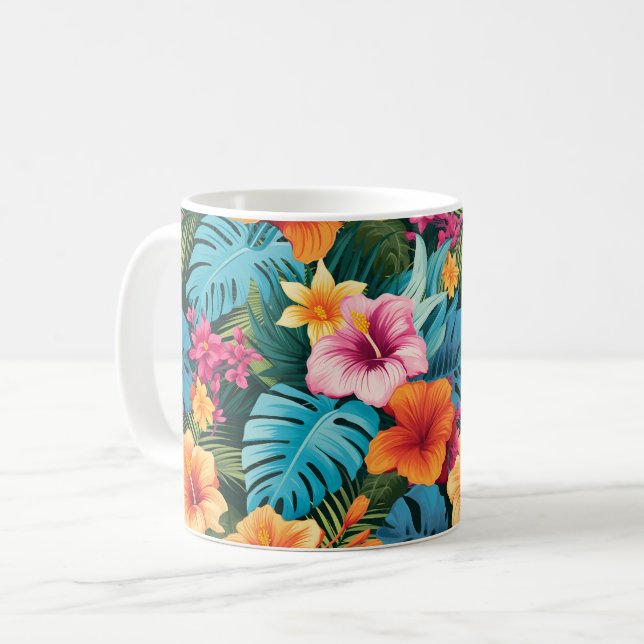 Colorful Tropical Foliage Pattern Coffee Mug (Front Left)