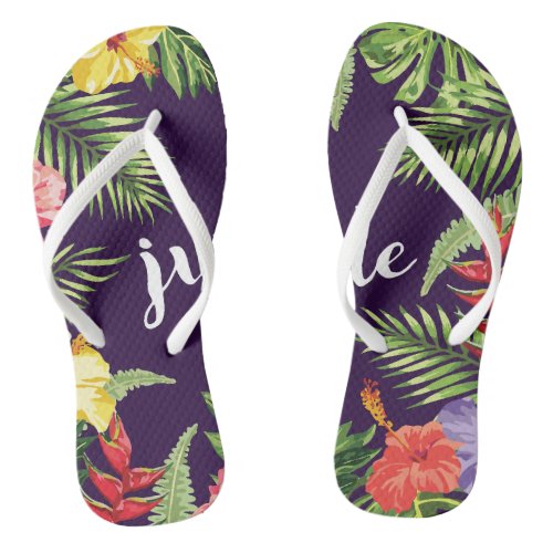Colorful Tropical Forest Flip Flops