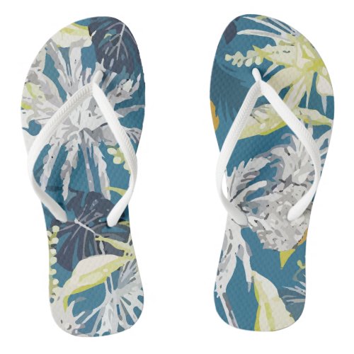 Colorful Tropical Forest Leaves Flip Flops