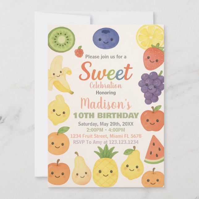 Colorful Tropical Fruit Birthday Invitation (Front)