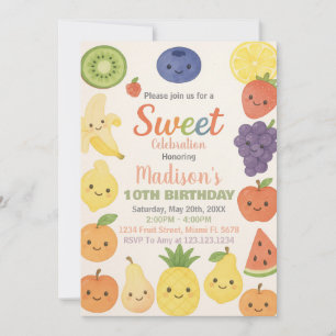 Colorful Tropical Fruit Birthday Invitation