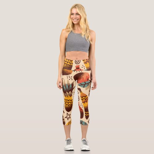 Colorful Tropical Fruit Mix Pattern Capri Leggings