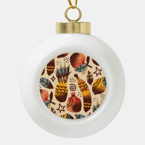 Colorful Tropical Fruit Mix Pattern Ceramic Ball Christmas Ornament