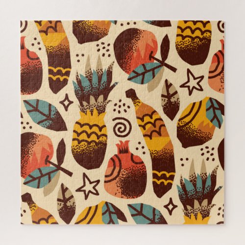 Colorful Tropical Fruit Mix Pattern Jigsaw Puzzle