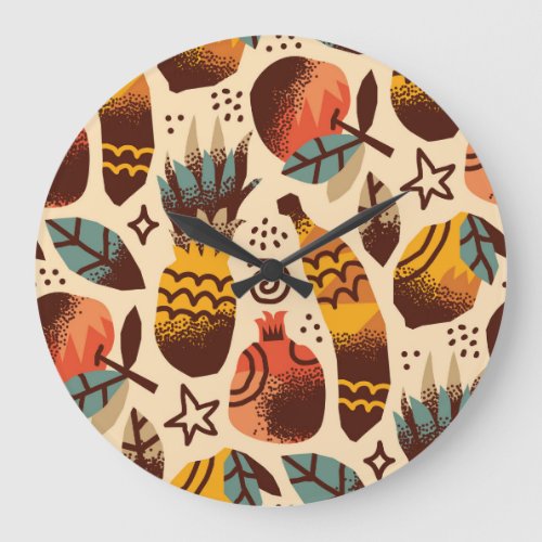 Colorful Tropical Fruit Mix Pattern Large Clock