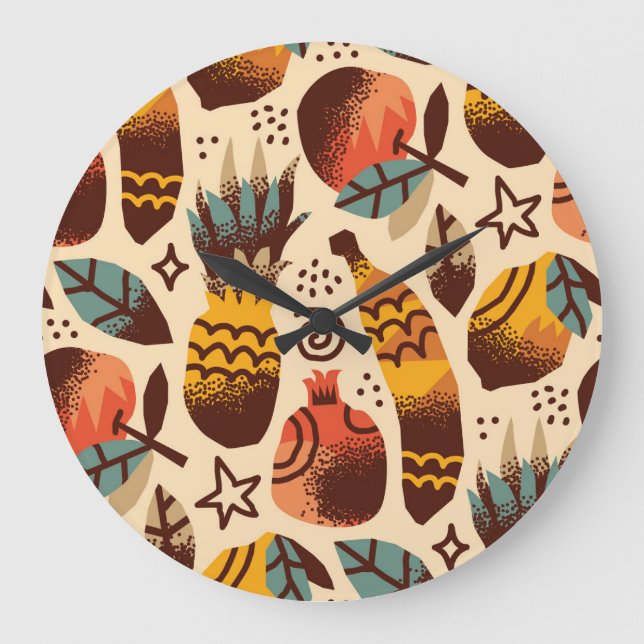 Colorful Tropical Fruit Mix Pattern Large Clock (Front)