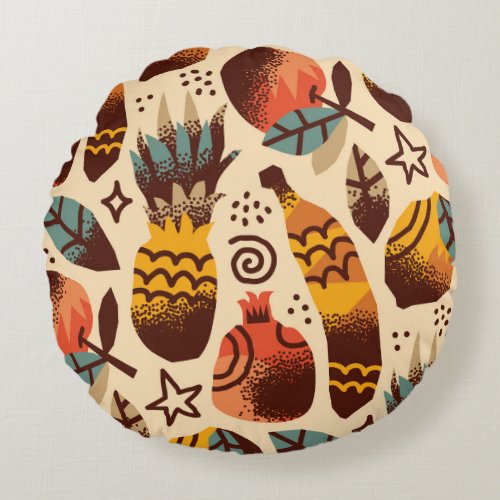 Colorful Tropical Fruit Mix Pattern Round Pillow