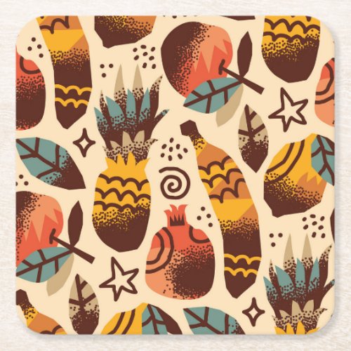 Colorful Tropical Fruit Mix Pattern Square Paper Coaster