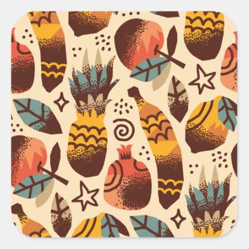 Colorful Tropical Fruit Mix Pattern Square Sticker