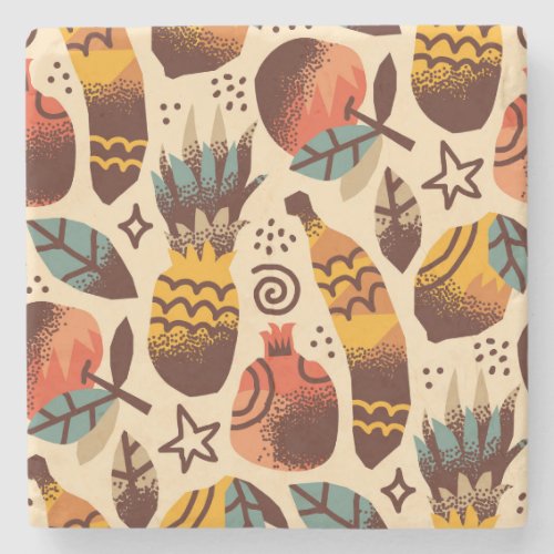 Colorful Tropical Fruit Mix Pattern Stone Coaster