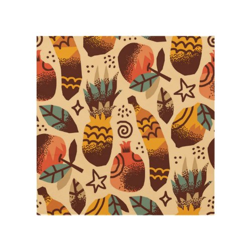 Colorful Tropical Fruit Mix Pattern Wood Wall Art