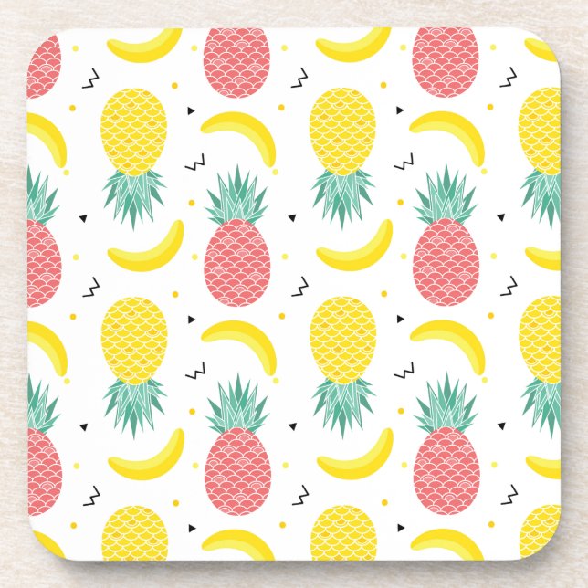 Colorful Tropical Fruit Pattern Coaster (Front)