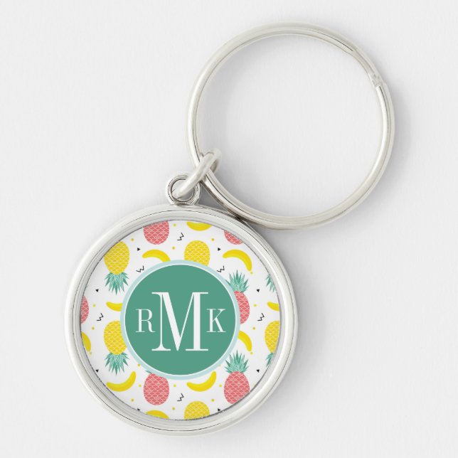 Colorful Tropical Fruit Pattern Keychain (Front)
