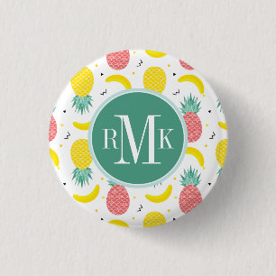 Colorful Tropical Fruit Pattern Pinback Button
