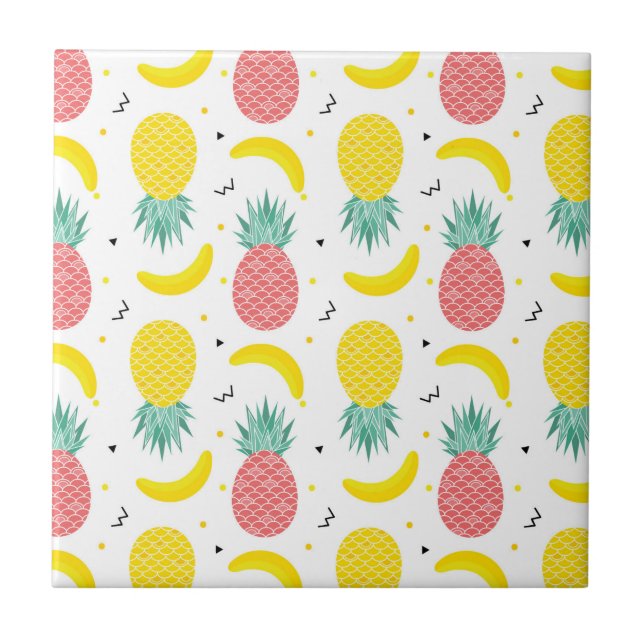 Colorful Tropical Fruit Pattern Tile (Front)