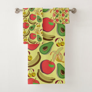 Colorful tropical fruit seamless pattern bath towel set