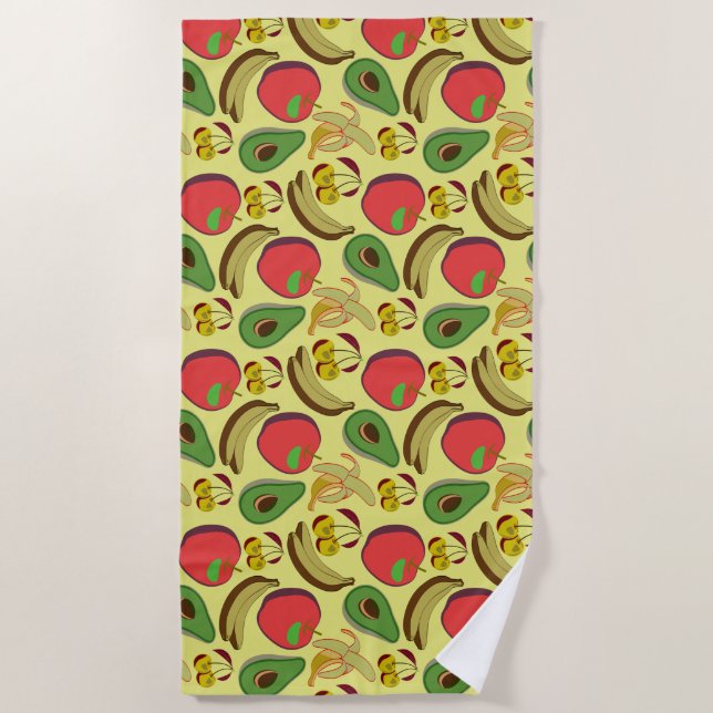 Colorful tropical fruit seamless pattern beach towel (Front)