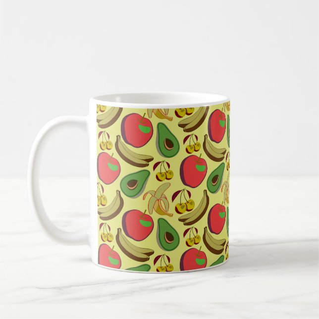 Colorful tropical fruit seamless pattern coffee mug (Left)