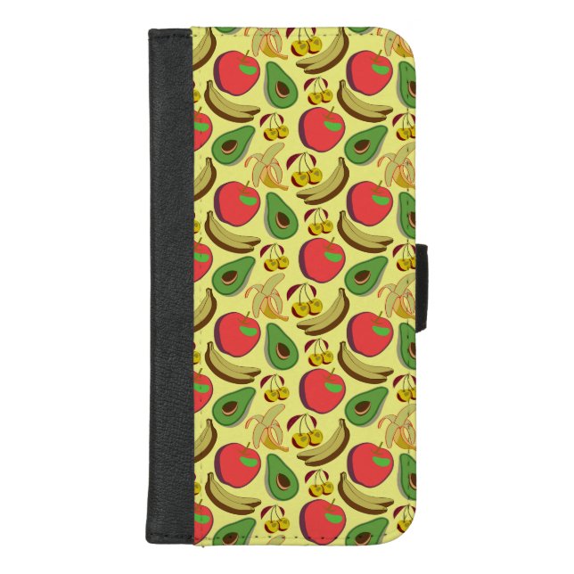 Colorful tropical fruit seamless pattern iPhone wallet case (Front)
