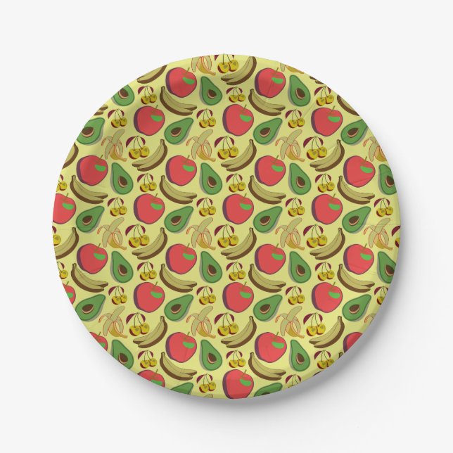 Colorful tropical fruit seamless pattern paper plates (Front)