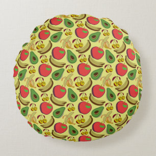 Colorful tropical fruit seamless pattern round pillow