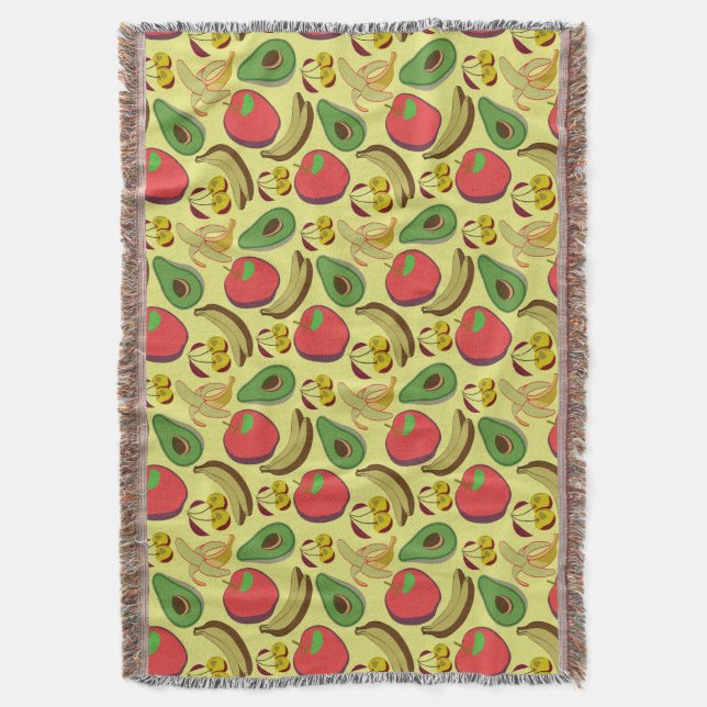 Colorful tropical fruit seamless pattern throw blanket (Front Vertical)
