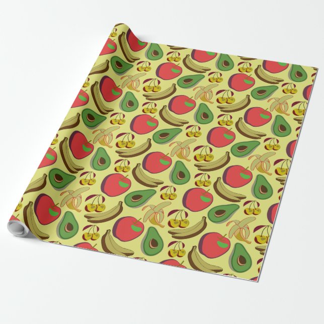 Colorful tropical fruit seamless pattern wrapping paper (Unrolled)