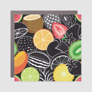 Colorful tropical fruits, black background. car magnet