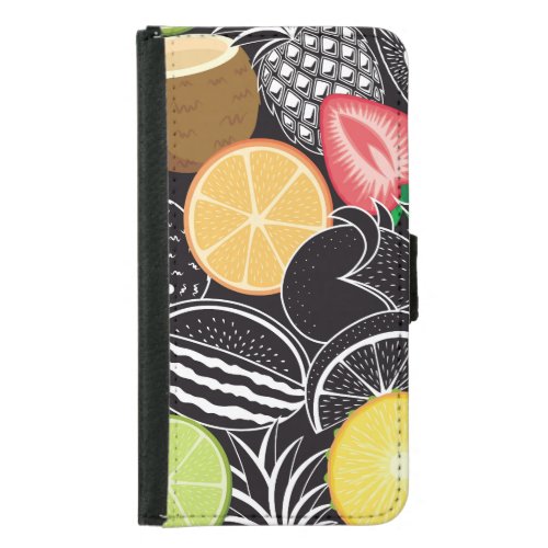 Colorful tropical fruits black background samsung galaxy s5 wallet case