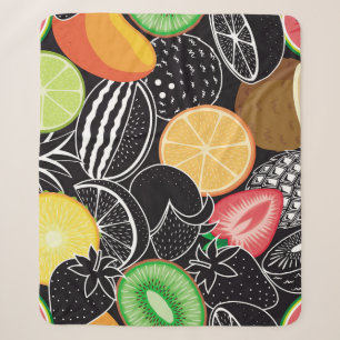 Colorful tropical fruits, black background. sherpa blanket