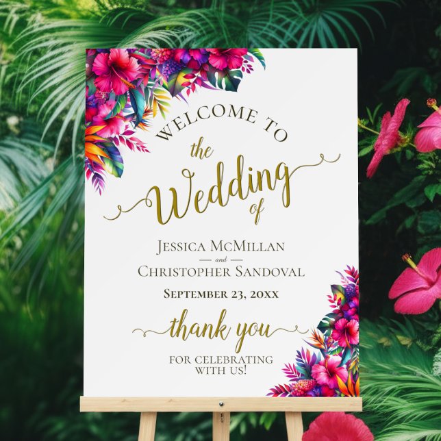 Colorful Tropical Garden Floral Wedding Welcome Foam Board (Creator Uploaded)
