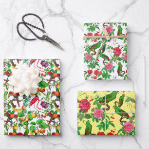 Colorful Tropical Gardens Trio Wrapping Paper Sheets