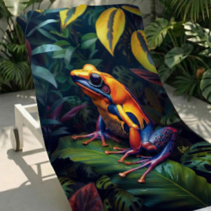 Colorful Tropical Golden Frog Beach Towel