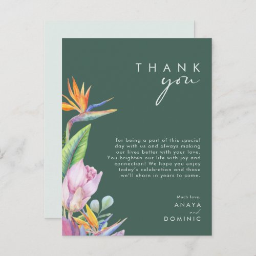 Colorful Tropical  Green Reception Thank You Card