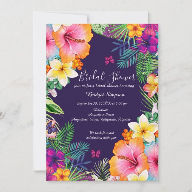 Colorful tropical hawaiian Floral bridal shower Invitation (Front)