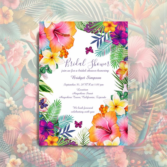 Colorful tropical hawaiian Floral bridal shower Invitation (Creator Uploaded)