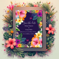 Colorful tropical hawaiian Floral save the date