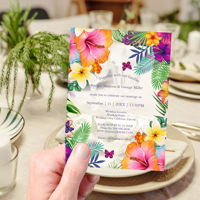Colorful tropical hawaiian Floral Wedding  Acrylic Invitations (Creator Uploaded)