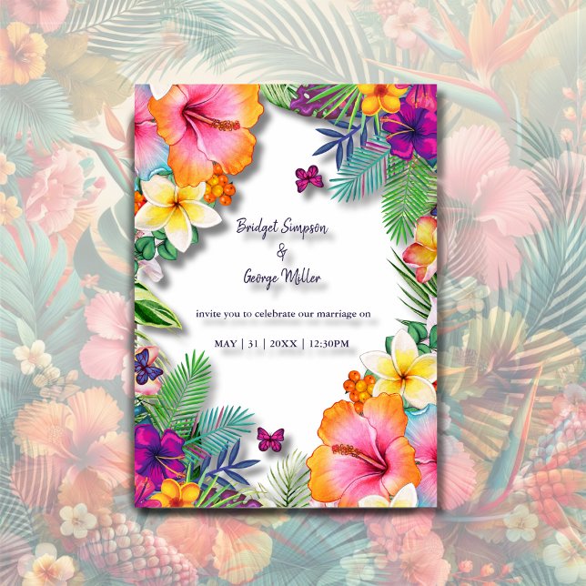 Colorful tropical hawaiian Floral Wedding  Invitation (Creator Uploaded)
