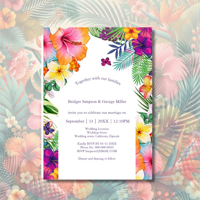Colorful tropical hawaiian Floral Wedding  Invitation (Creator Uploaded)