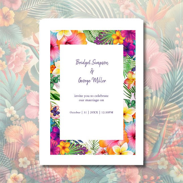 Colorful tropical hawaiian Floral Wedding  Invitation (Creator Uploaded)