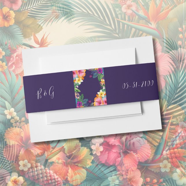 Colorful tropical hawaiian Floral Wedding  Invitation Belly Band (Creator Uploaded)