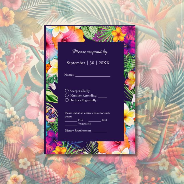 Colorful tropical hawaiian Floral Wedding  RSVP Card (Creator Uploaded)