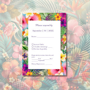 Colorful tropical hawaiian Floral Wedding RSVP Card