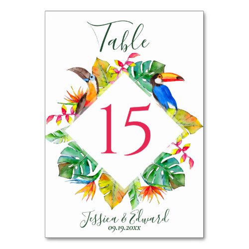 Colorful Tropical Hawaiian Floral Wedding Table Number