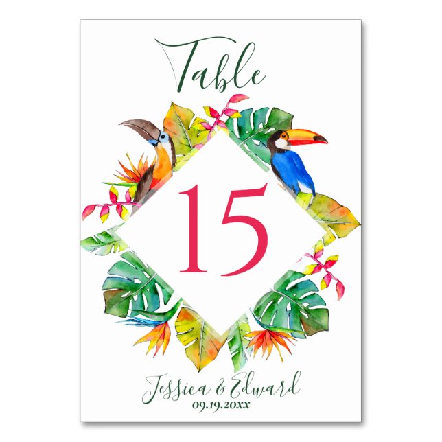Colorful Tropical Hawaiian Floral Wedding Table Number (Front)